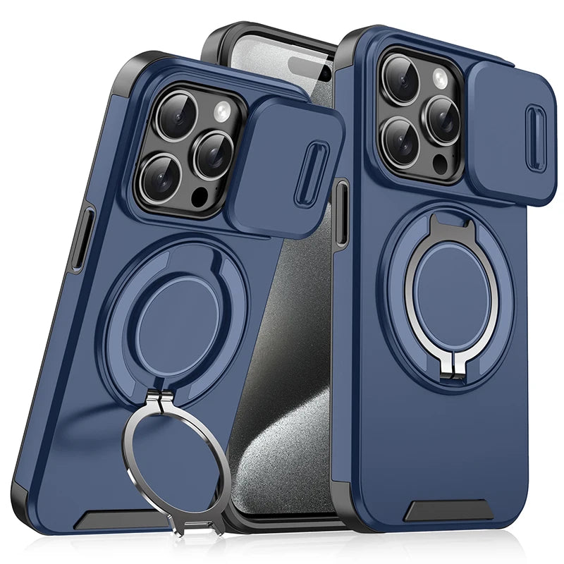 iPhone 16 Series TPU + PC Bumper Case with 360° Rotating Hidden Metal Ring