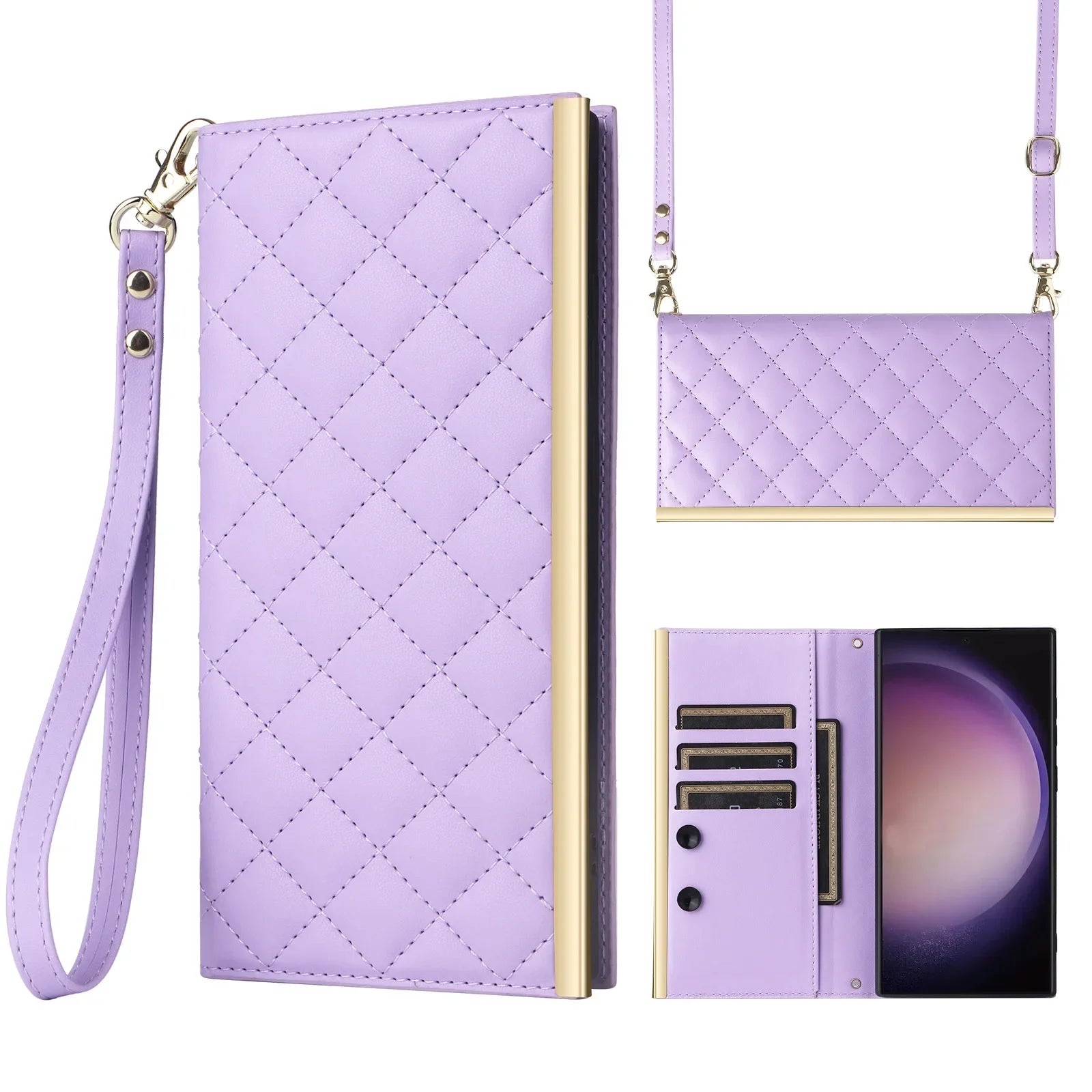 Rhombus PU Leather Crossbody Wallet Case for Samsung Galaxy S24 Series