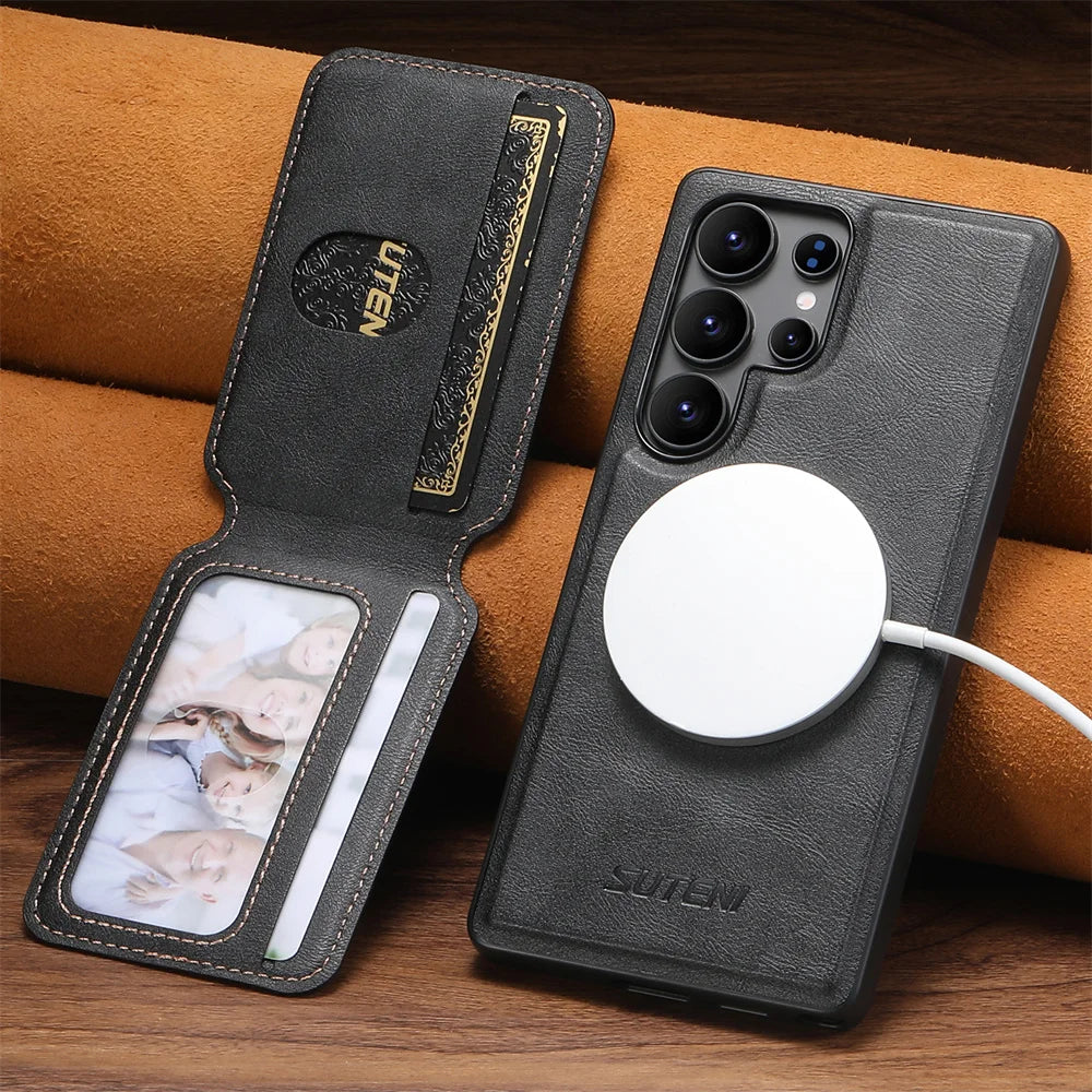 Magnetic Leather Case with Detachable Card Holder for Samsung Galaxy S25 Ultra