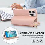 iPhone 15 Series Crossbody Wallet Case with Built-In Mirror and Kickstand