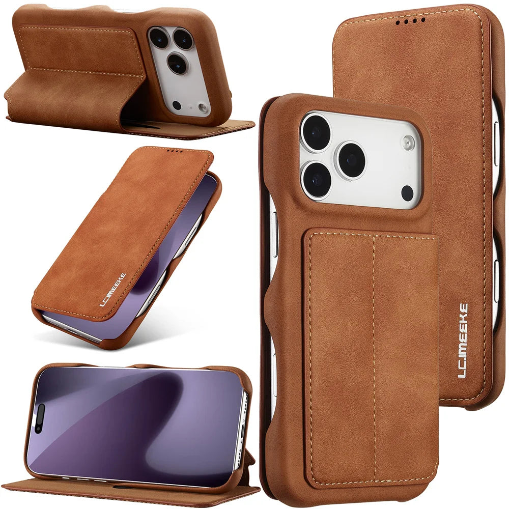 Premium Leather Flip Cover for iPhone 17 Series