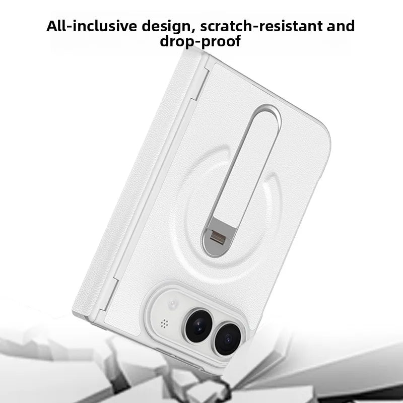 Hinge Protection Kickstand Case with MagSafe Metal Holder for iPhone Duo