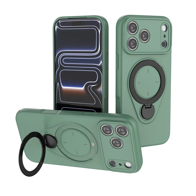 Soft TPU Shockproof MagSafe Case with 360° Rotating Metal Ring Stand for iPhone 17 Series