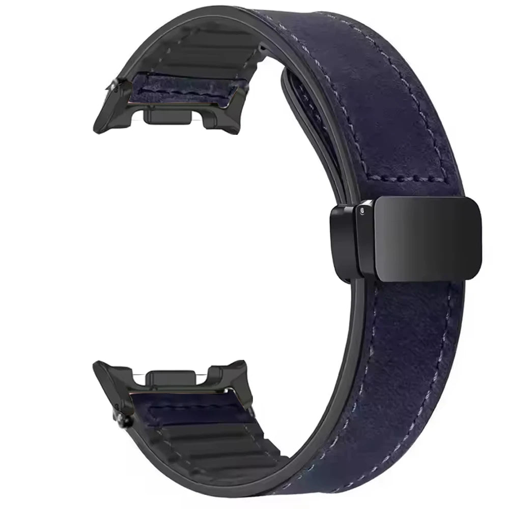 Leather and Silicone Watch Band with Magnetic Buckle for Samsung Galaxy Watch 9