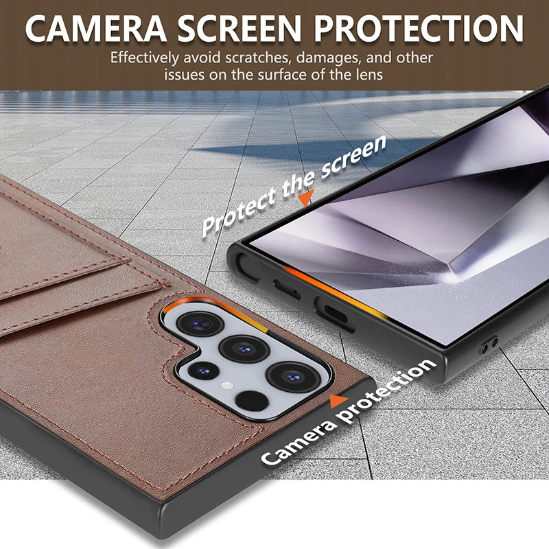 Premium Leather Protective Case with Card Holder Pocket for Samsung Galaxy S25 Series