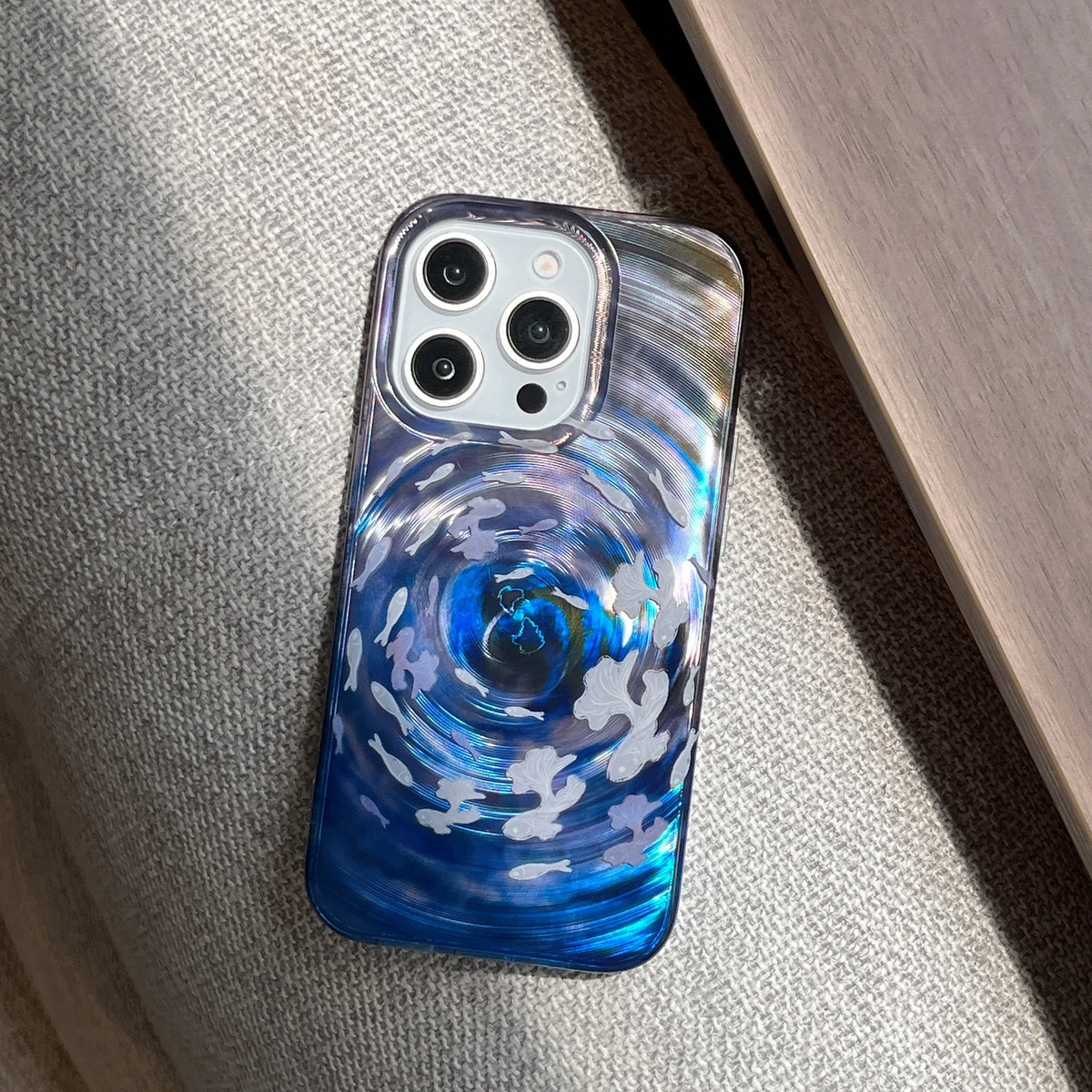 Translucent Laser Ripple Texture Case with Raised Camera Ring for iPhone 14 Series
