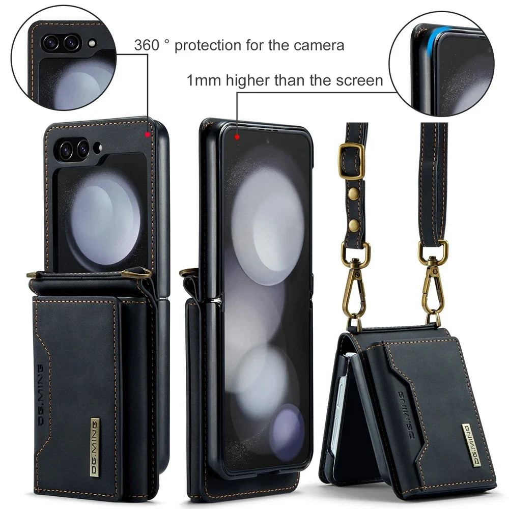 Crossbody Leather Wallet Case with Card Slots for Samsung Galaxy Z Flip 6