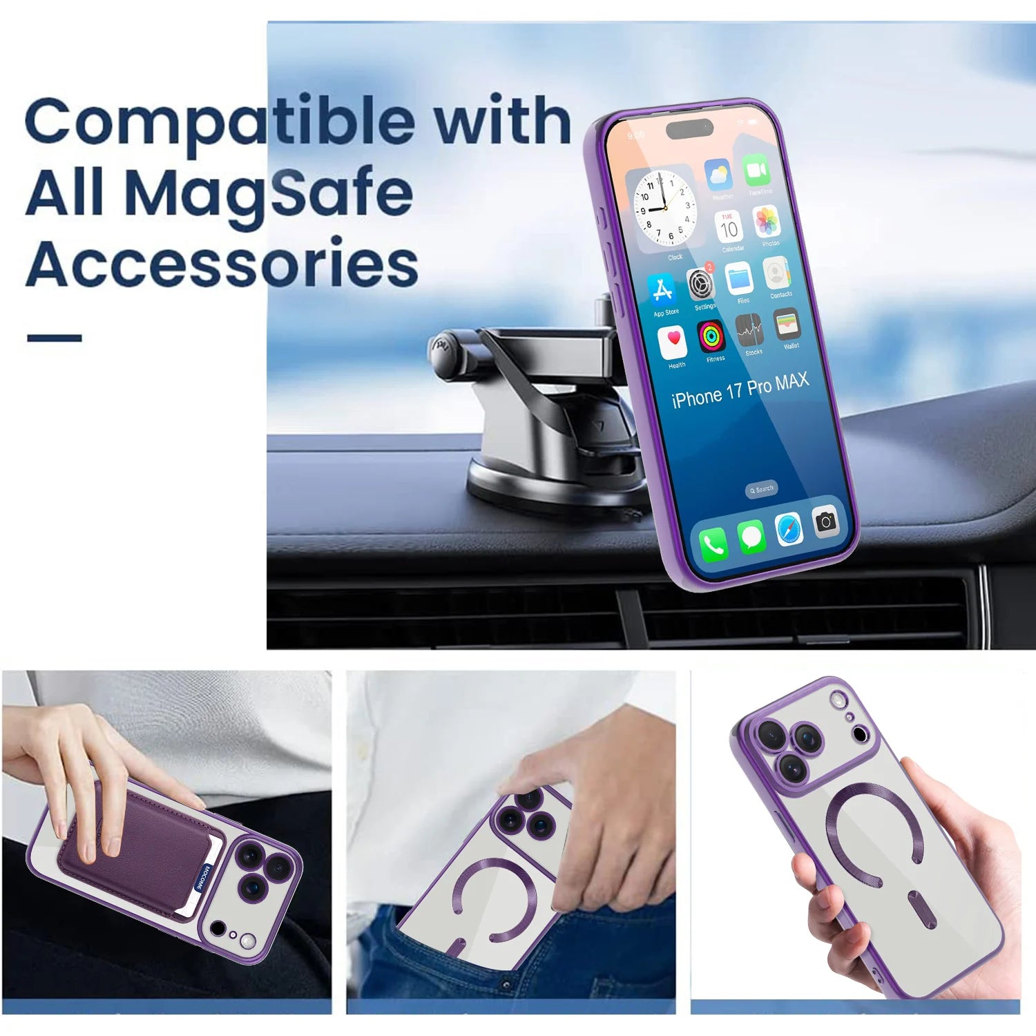 iPhone 17 Series Soft Electroplating MagSafe Case with Magnetic Wallet