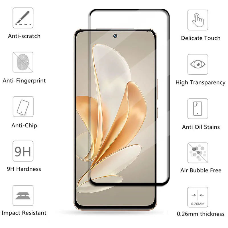 Full Coverage Tempered Glass Screen Protector + HD Protective Phone Lens Film for Vivo V29e