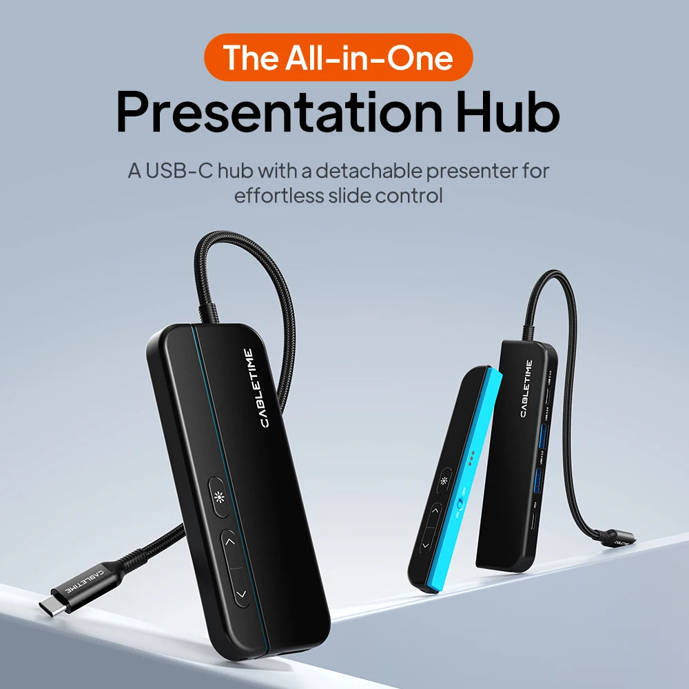 CABLETIME 5-in-1 Magnetic Presentation Hub With Laser Remote