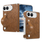 Embossed Floral Leather Case with Wrist Strap and Hinge Protection for iPhone Duo
