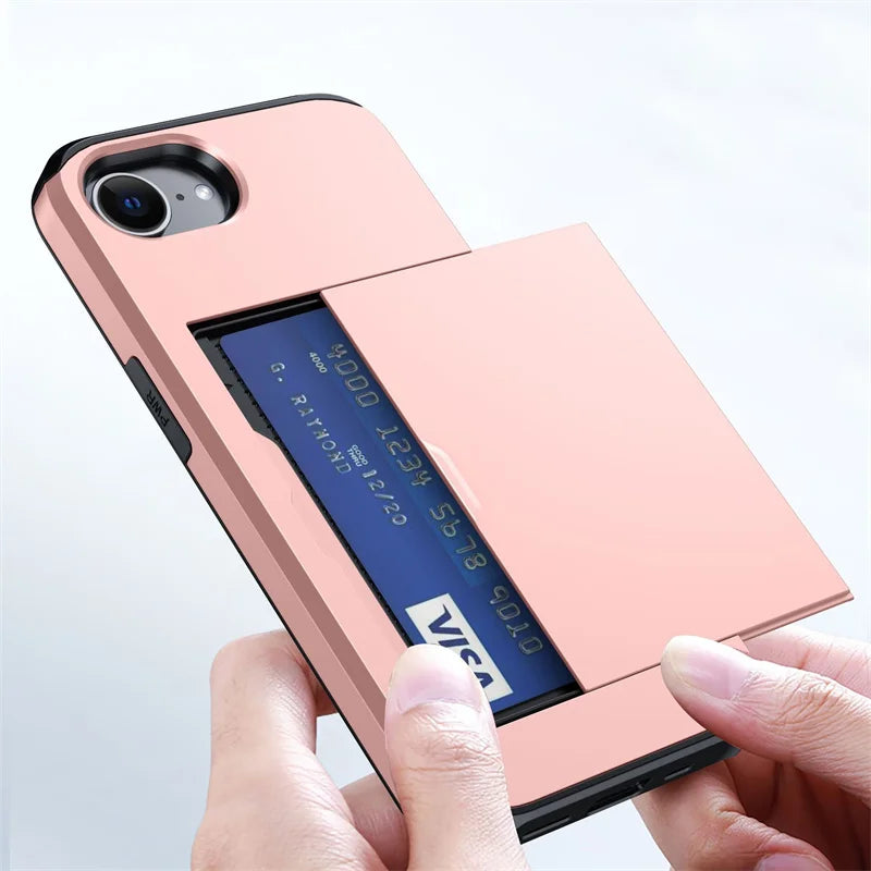 Luxury Armor Slide Card Slot Wallet Case for iPhone 16e