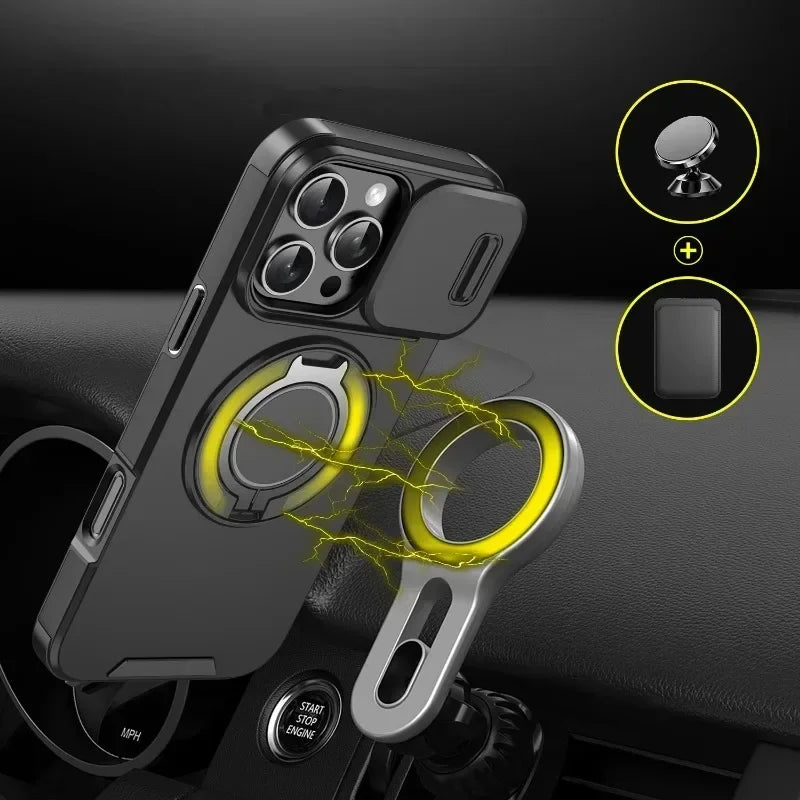 Shockproof Armor Magnetic Case with Slide Camera Protection for iPhone 16 Series