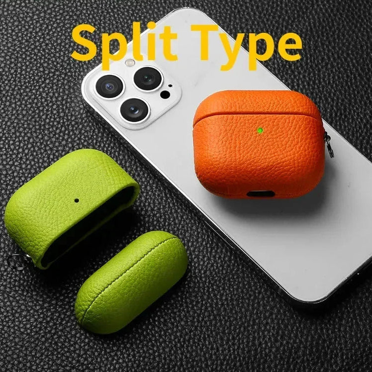Lychee Pattern Cowhide Case with Secure Buckle for AirPods 4