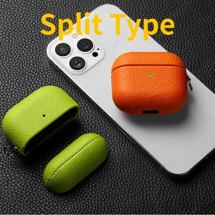 Lychee Pattern Cowhide Case with Secure Buckle for AirPods Pro 2