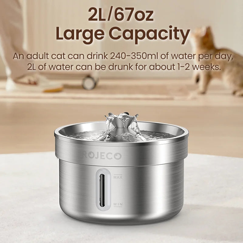 ROJECO Stainless Steel Double-Filtration Pet Water Fountain