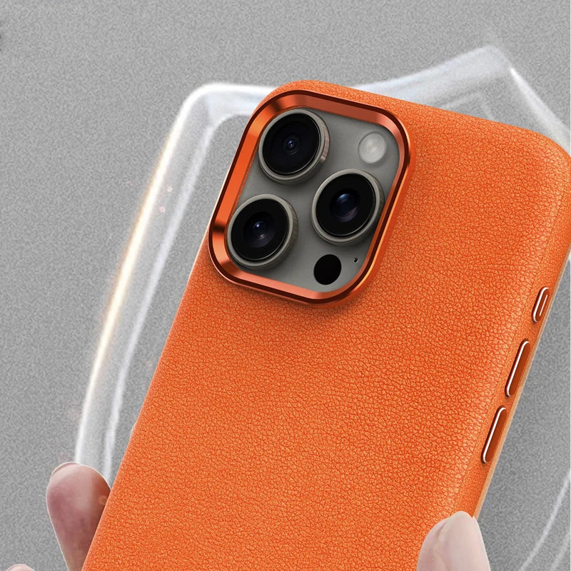 Luxury Magnetic Plain Leather Case with Wireless Charging Support for iPhone 15 Series