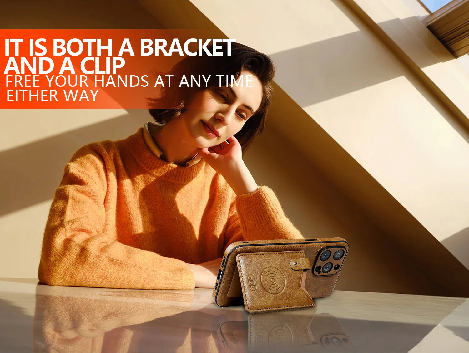 Shockproof Leather Wallet Case with Kickstand for iPhone 15 Series