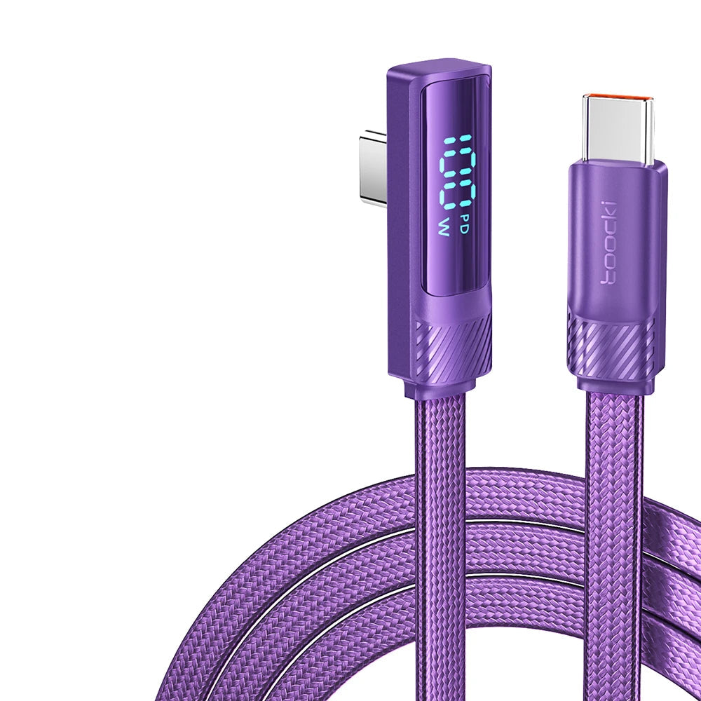Toocki 5A USB-C PD 100W Fast Charging Cable with 90° Elbow and Digital Display