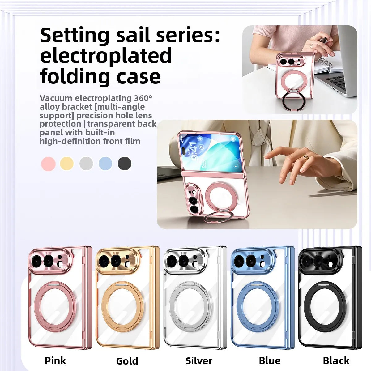 Electroplated MagSafe Case with 360° Rotating Ring Stand for iPhone Duo