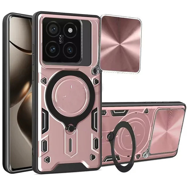 Xiaomi 14T Series Shockproof Armor Case with Slide Camera Lens & Ring Stand