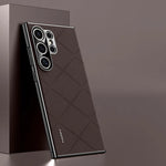 Plaid Grid Leather PU Case with Plating Lens for Samsung Galaxy S24 Series