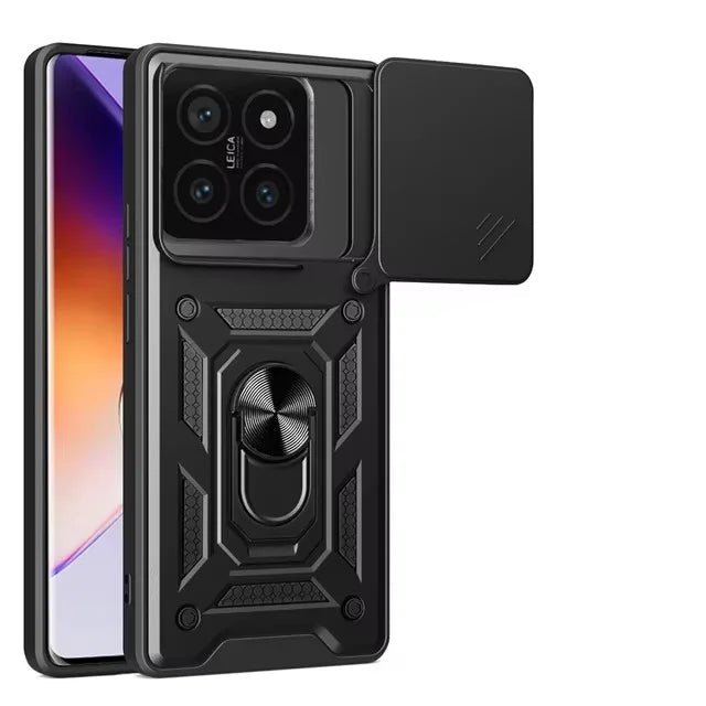 Shockproof Armor Magnetic Case with Slide Camera Cover & Ring Holder for Xiaomi 14T Series