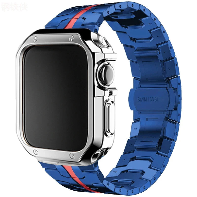 Stainless Steel Link Strap + TPU Case Combo for Apple Watch