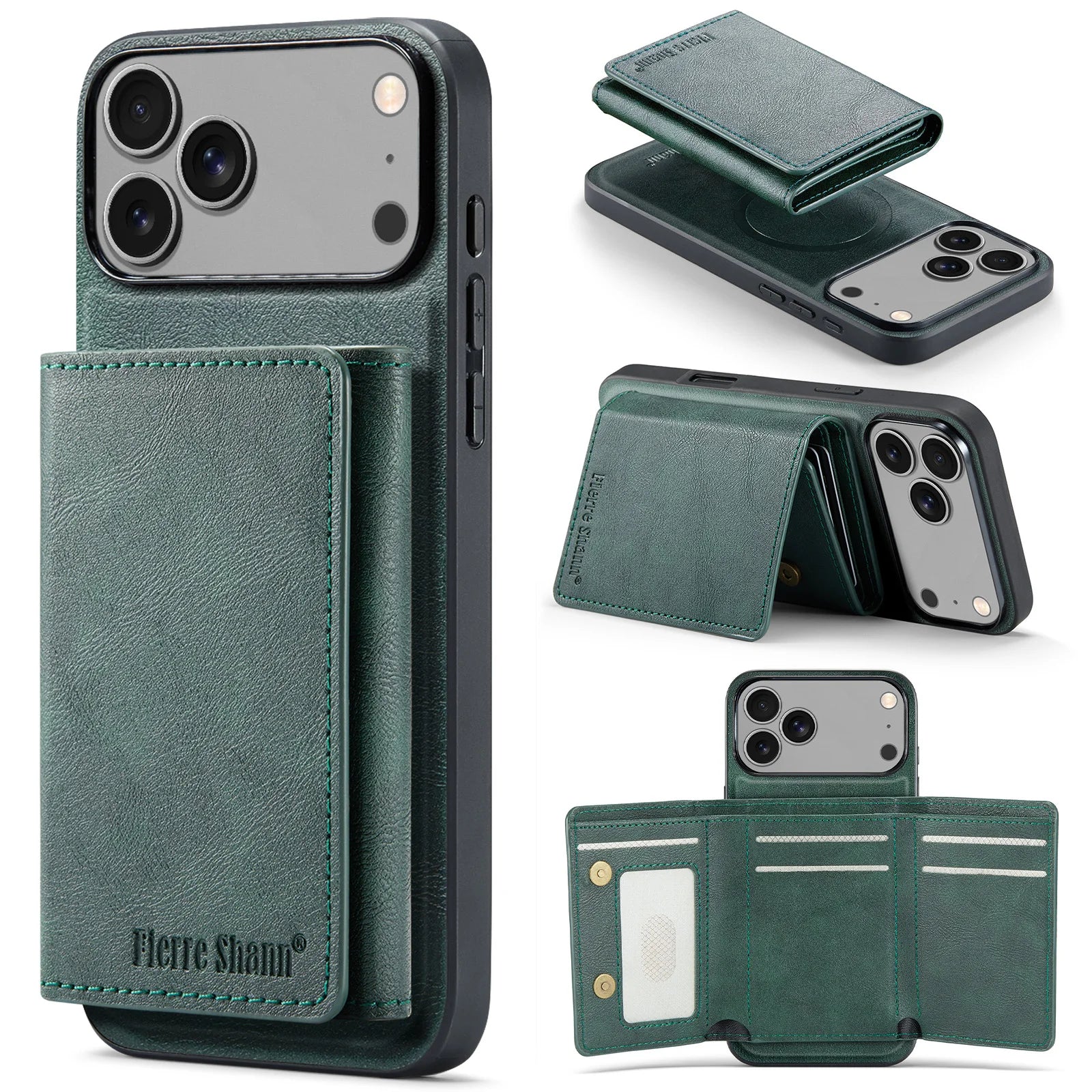 iPhone 17 Series MagSafe Leather Case with 5-Card Holder Stand