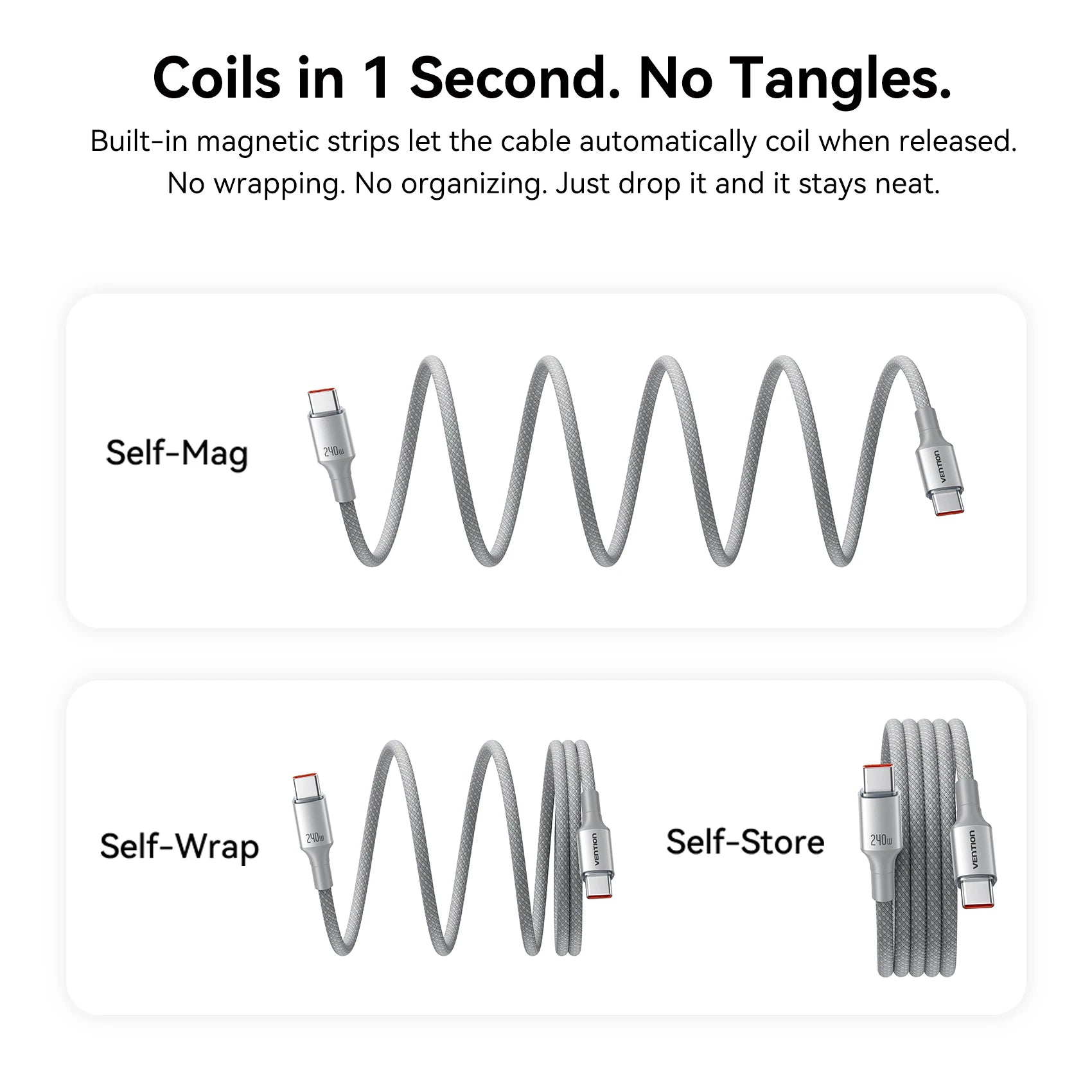 Vention 240W Magnetic USB-C to USB-C Cable