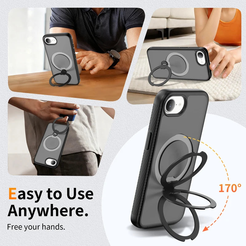 MagSafe Compatible Frosted Case with Metal Ring Stand for iPhone 16e