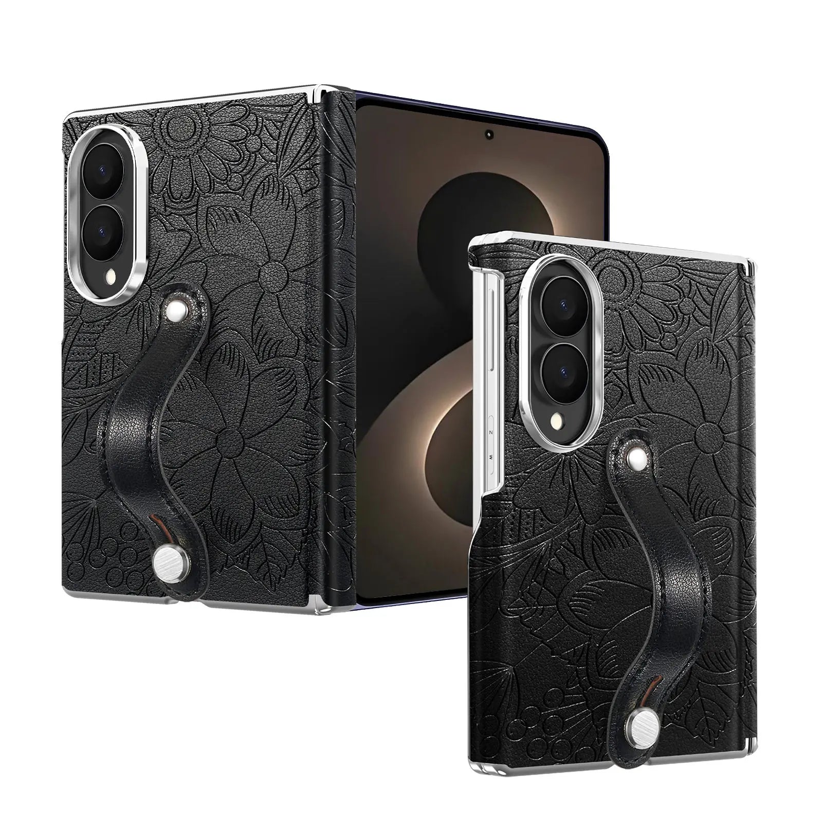 Fashion Embossed Leather Case with Wrist Strap for Samsung Galaxy Z Fold 8