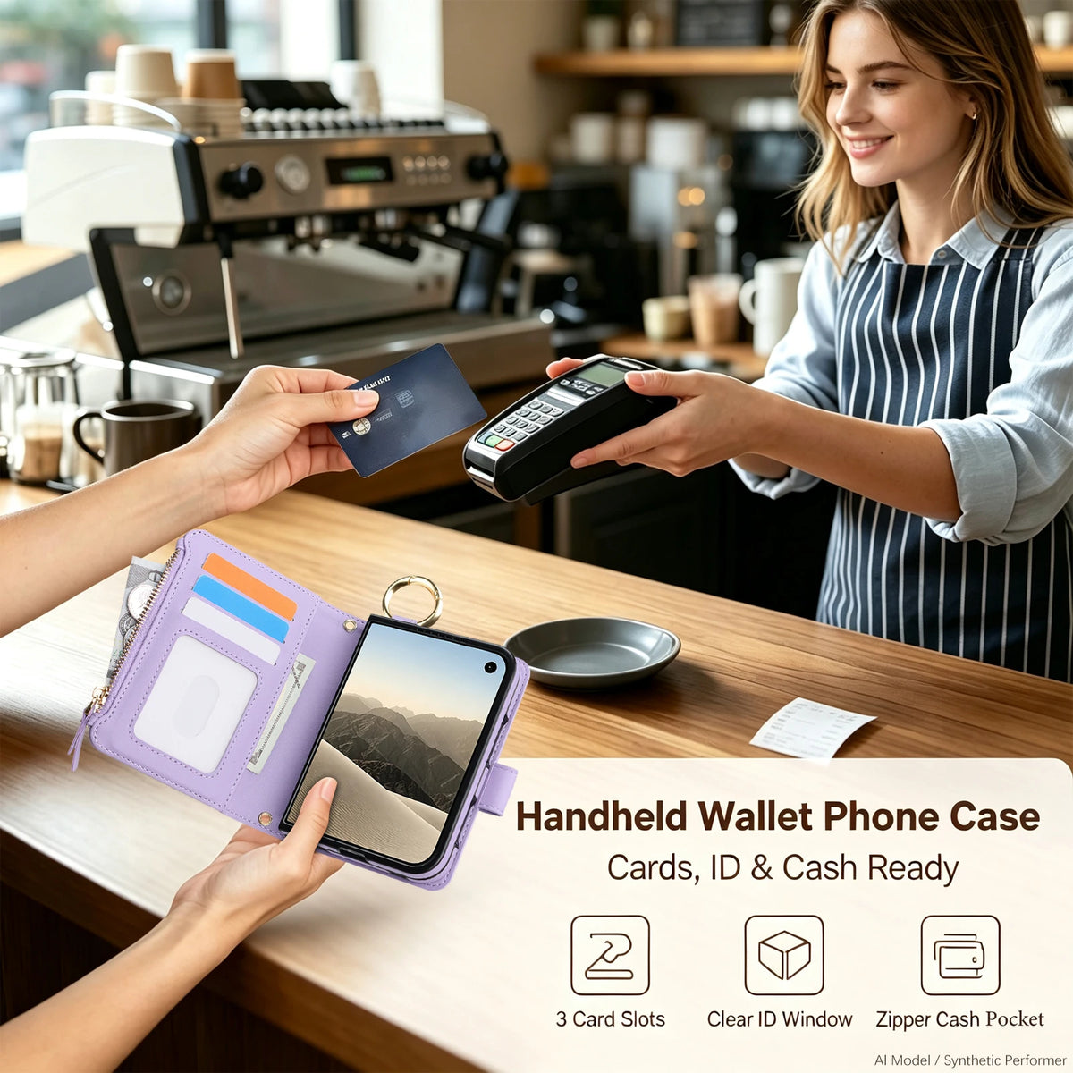 Zipper Wallet Case with Ring Hanger and Card Slots for iPhone Duo
