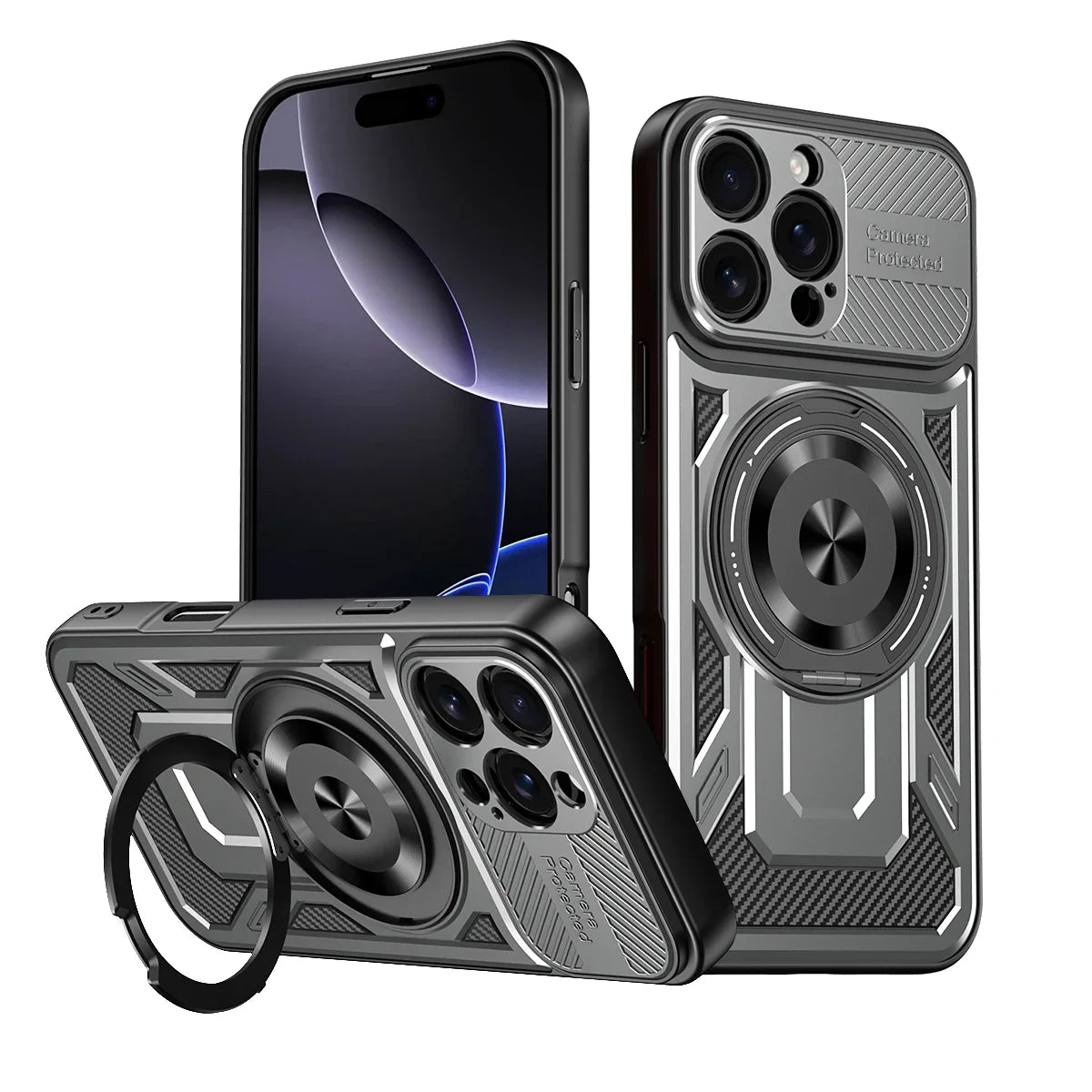 Heavy-Duty MagSafe Case with 360° Metal Ring Stand for iPhone 15 Series