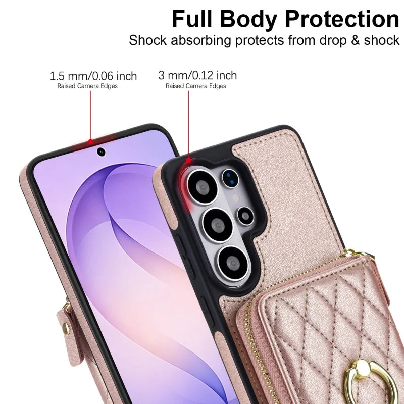 Crossbody Leather Wallet Case with Wrist Lanyard for Samsung Galaxy S26 Series