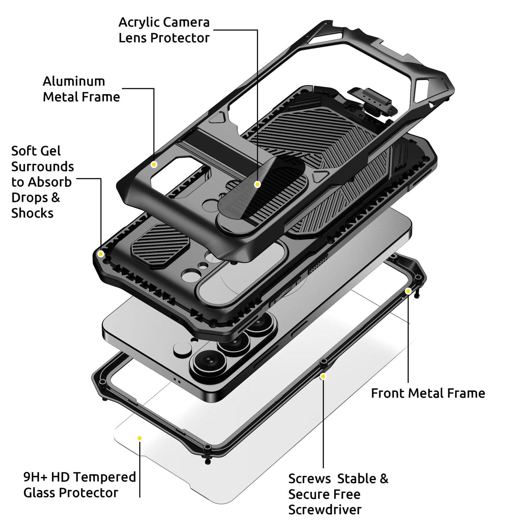 Heavy-Duty Aluminum Case with Glass and Camera Stand for Samsung Galaxy S26 Ultra