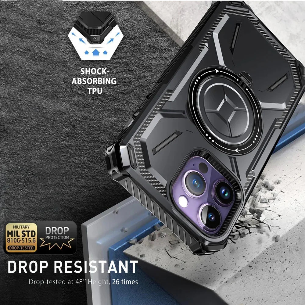 Heavy-Duty Shockproof Armor MagSafe Case with Ring Stand for iPhone 16 Series