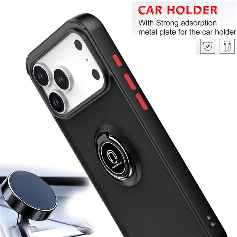 Shockproof Armor Matte Case with Magnetic Ring Holder for iPhone 17 Series