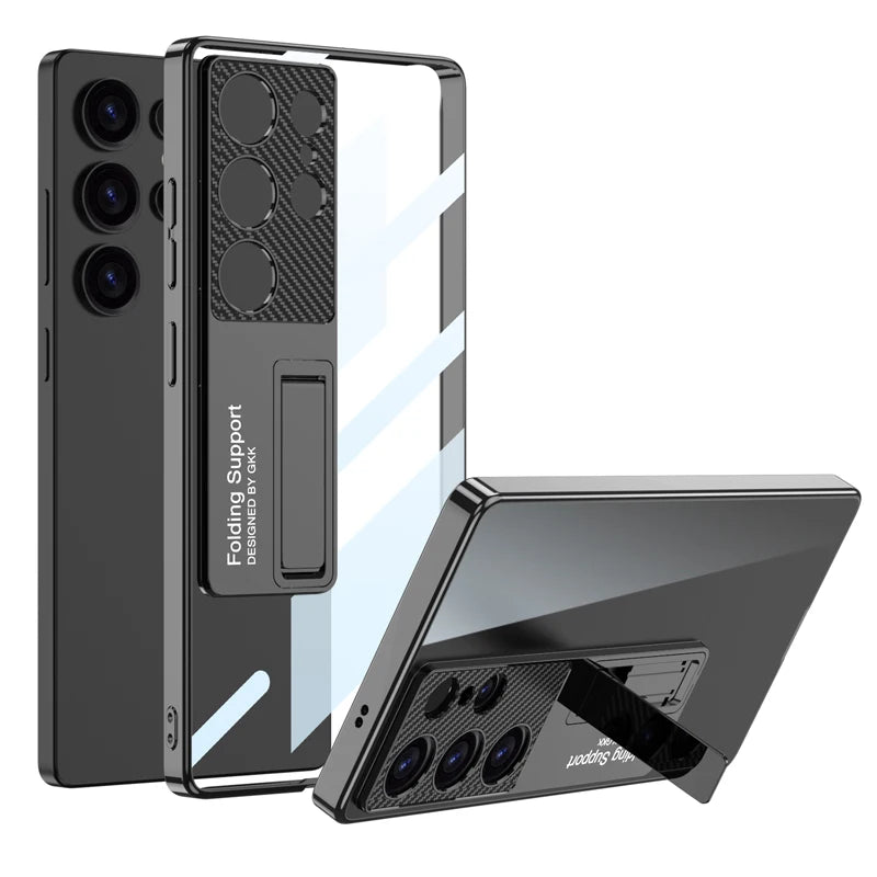 Hard PC Transparent Case with Camera Protection and Kickstand for Samsung Galaxy S25 Ultra