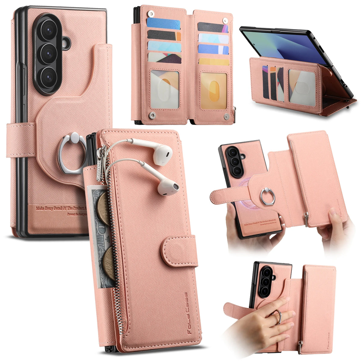 2-in-1 Magnetic Leather Wallet Case with Ring Holder for Samsung Galaxy Z Fold 7