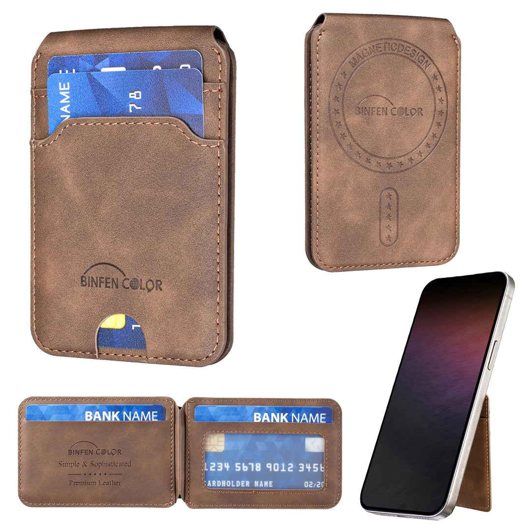 RFID Blocking Magnetic Leather Wallet with Foldable Hinge Stand