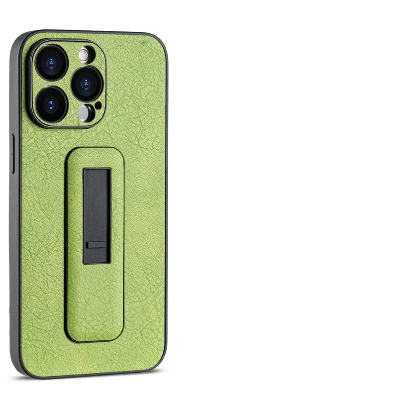 Professional PU Leather Armor Case with Grip Stand for iPhone 14 Series