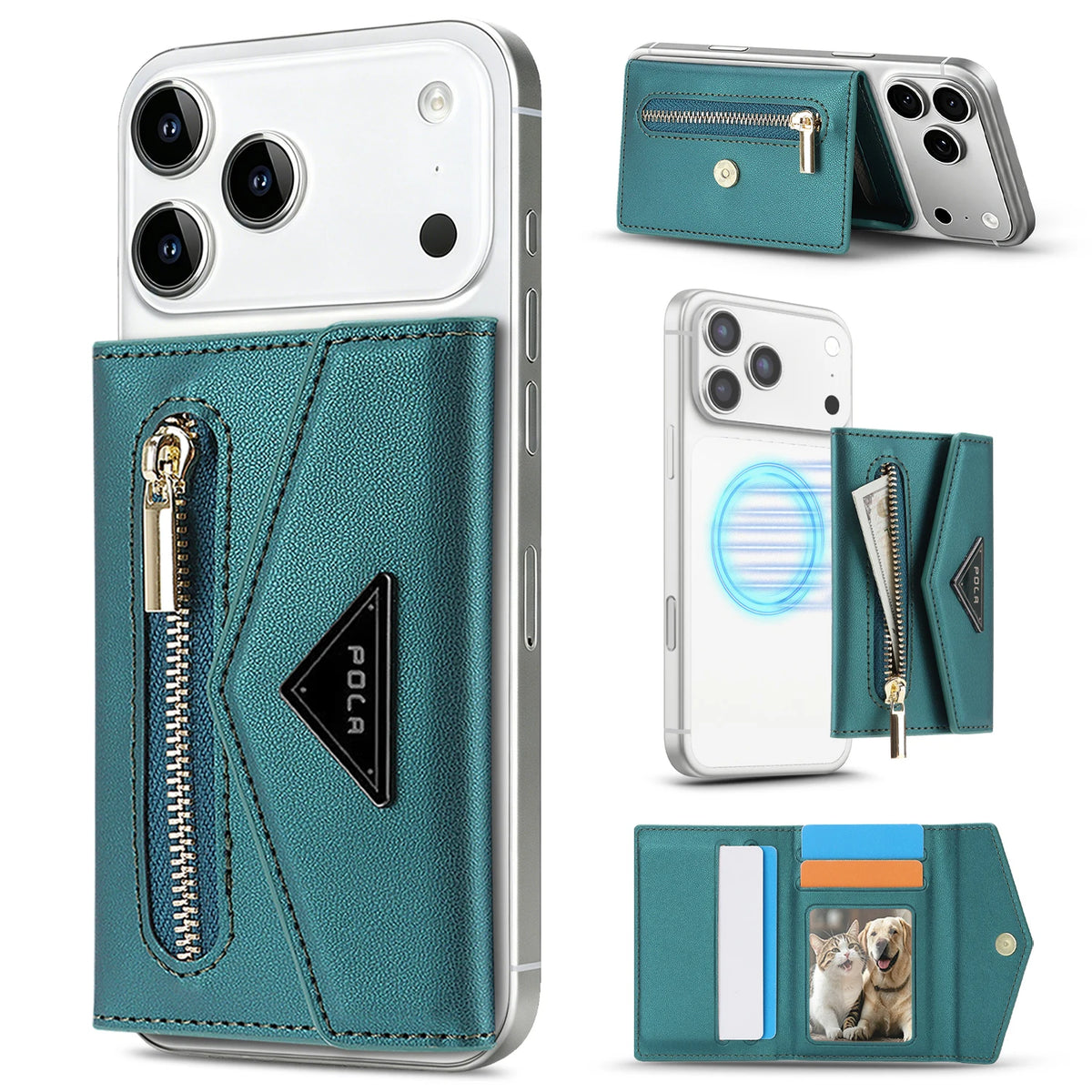 Luxury Leather Magnetic Wallet with Card Holder and Kickstand