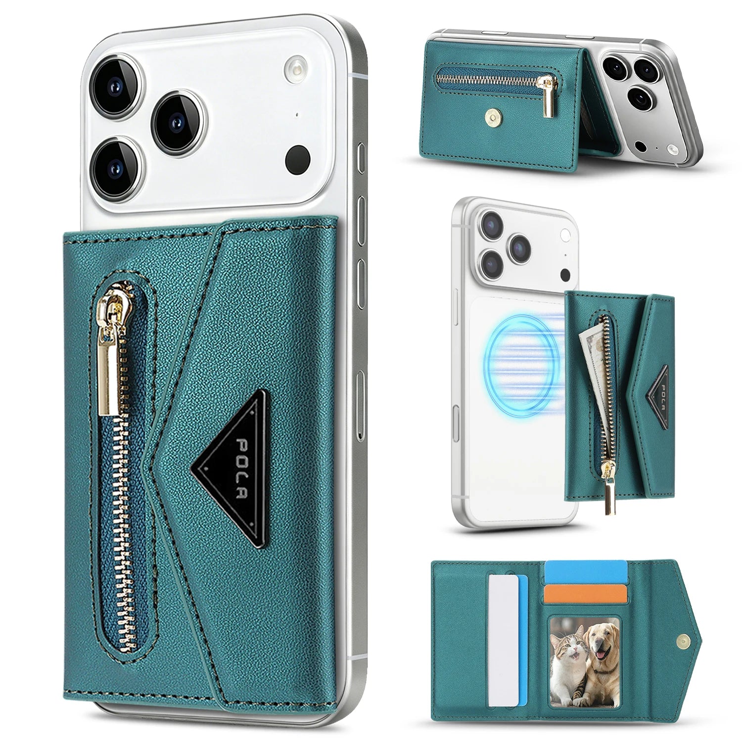 Luxury Leather Magnetic Wallet with Card Holder and Kickstand