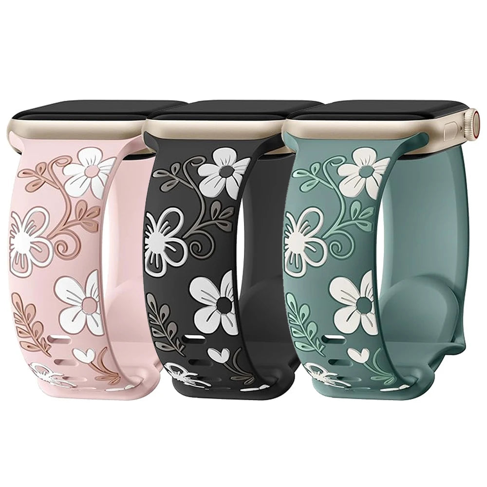 Floral Engraved Silicone Strap for Apple Watch