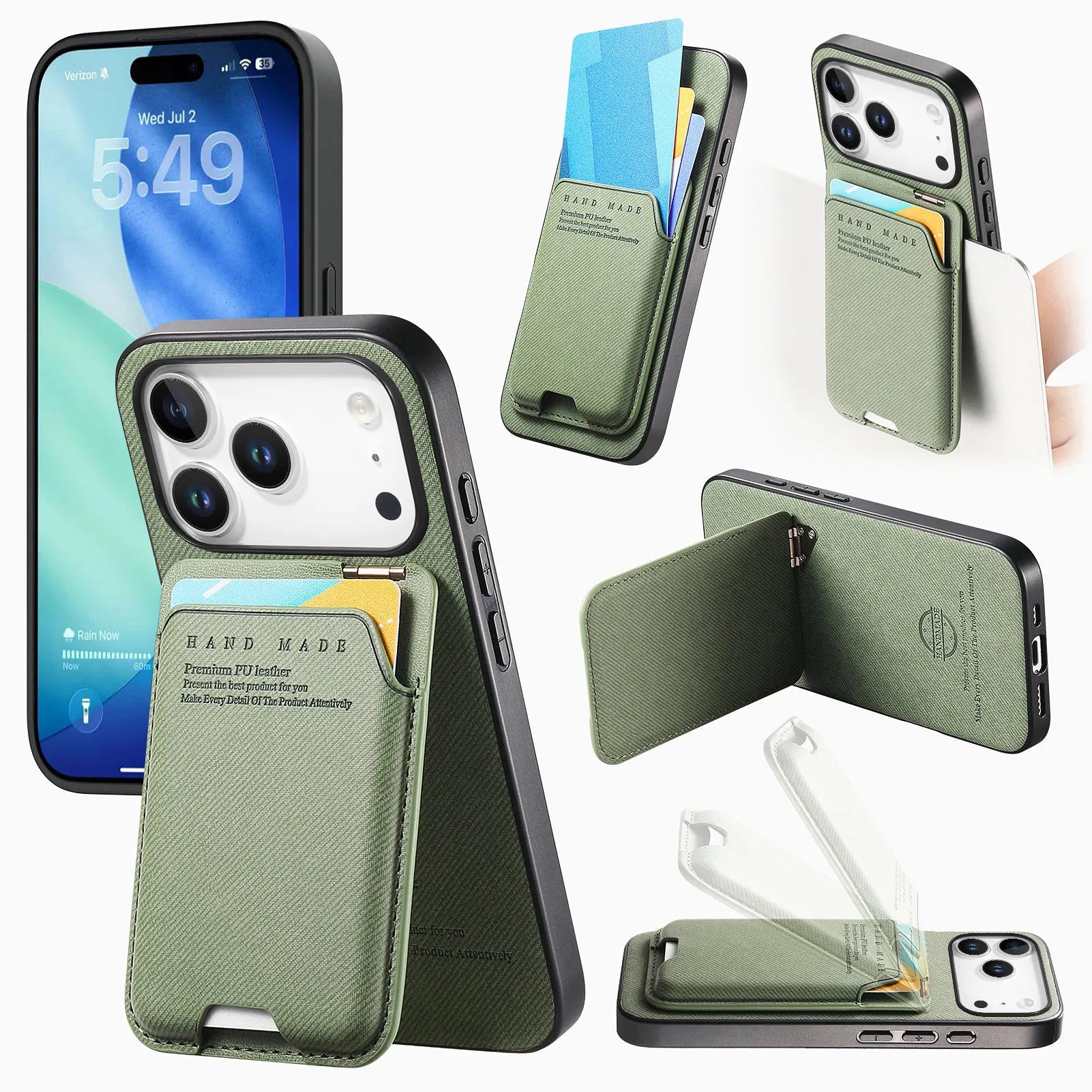Multi-Functional Leather Wallet Case with Vertical Card Slot & Hoverable Kickstand for iPhone 17 Series