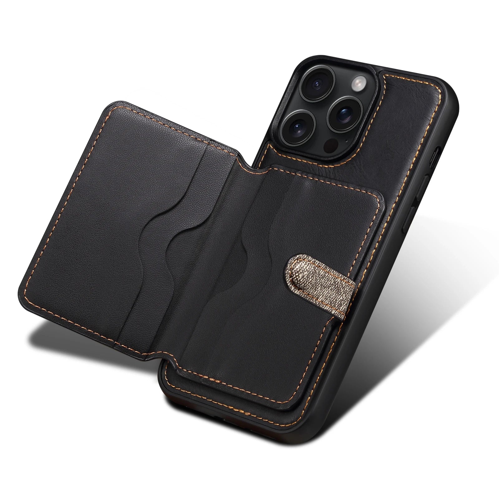 Luxury Leather Wallet Case with Card Slots and Bag Stand for iPhone 14 Series