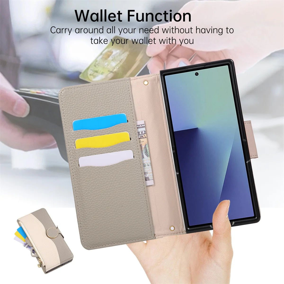 Two-Tone Leather Crossbody Wallet Case for Samsung Galaxy Z Fold 6
