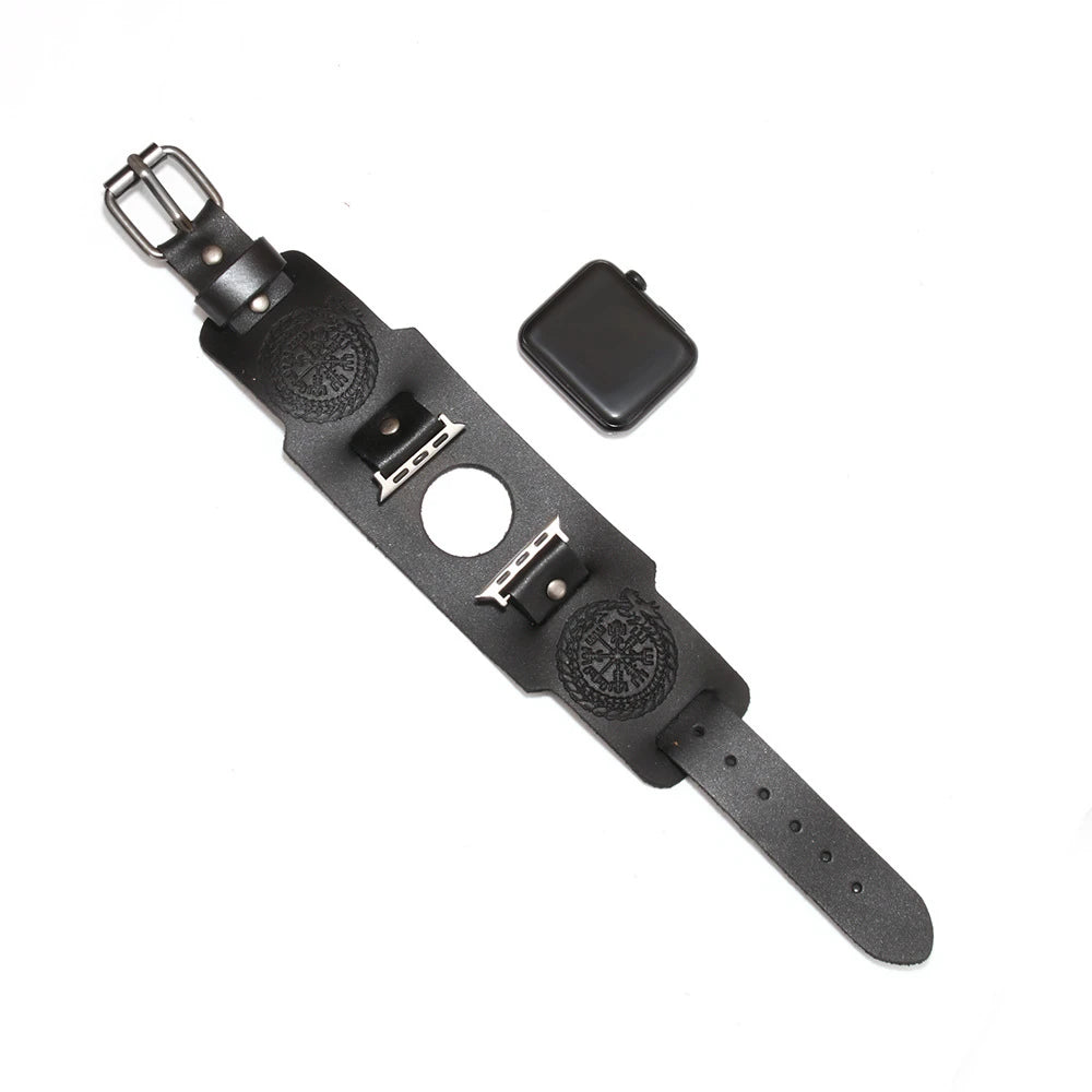 Genuine Leather Cuff Band with Metal Pin-Buckle for Apple Watch