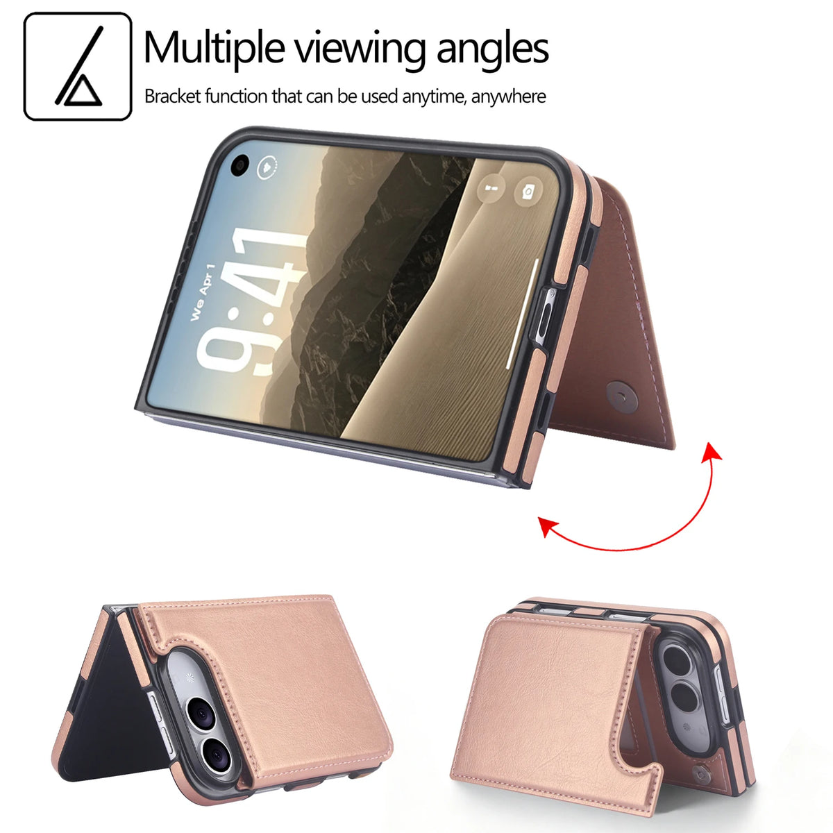 Leather Flip Wallet Case with Adjustable Stand for iPhone Duo